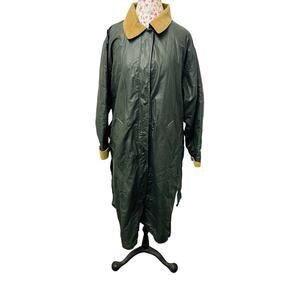 🌿 VTG Woolrich Woman M Green Barn Jacket Coat Flannel Trench Corduroy Heritage